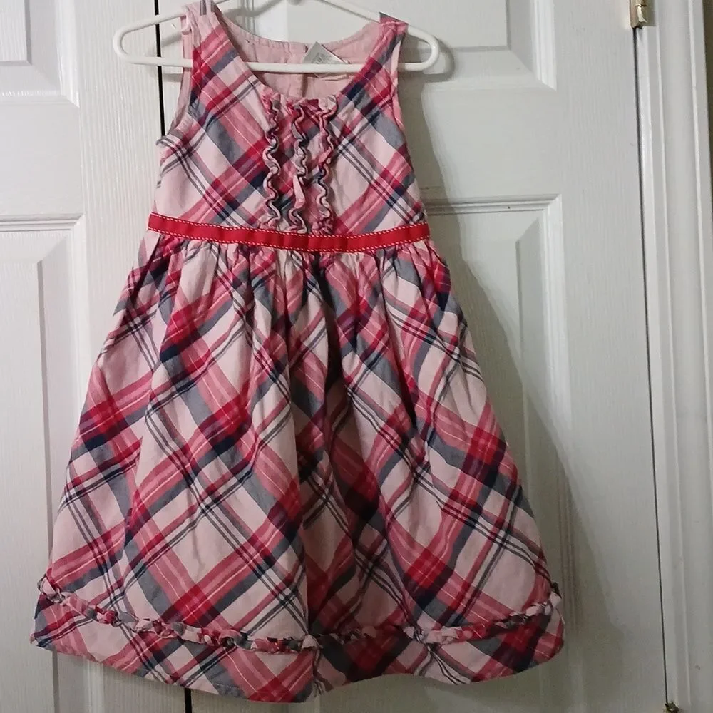 Gymboree pink blue red plaid sleeveless dress Sz 5T EUC